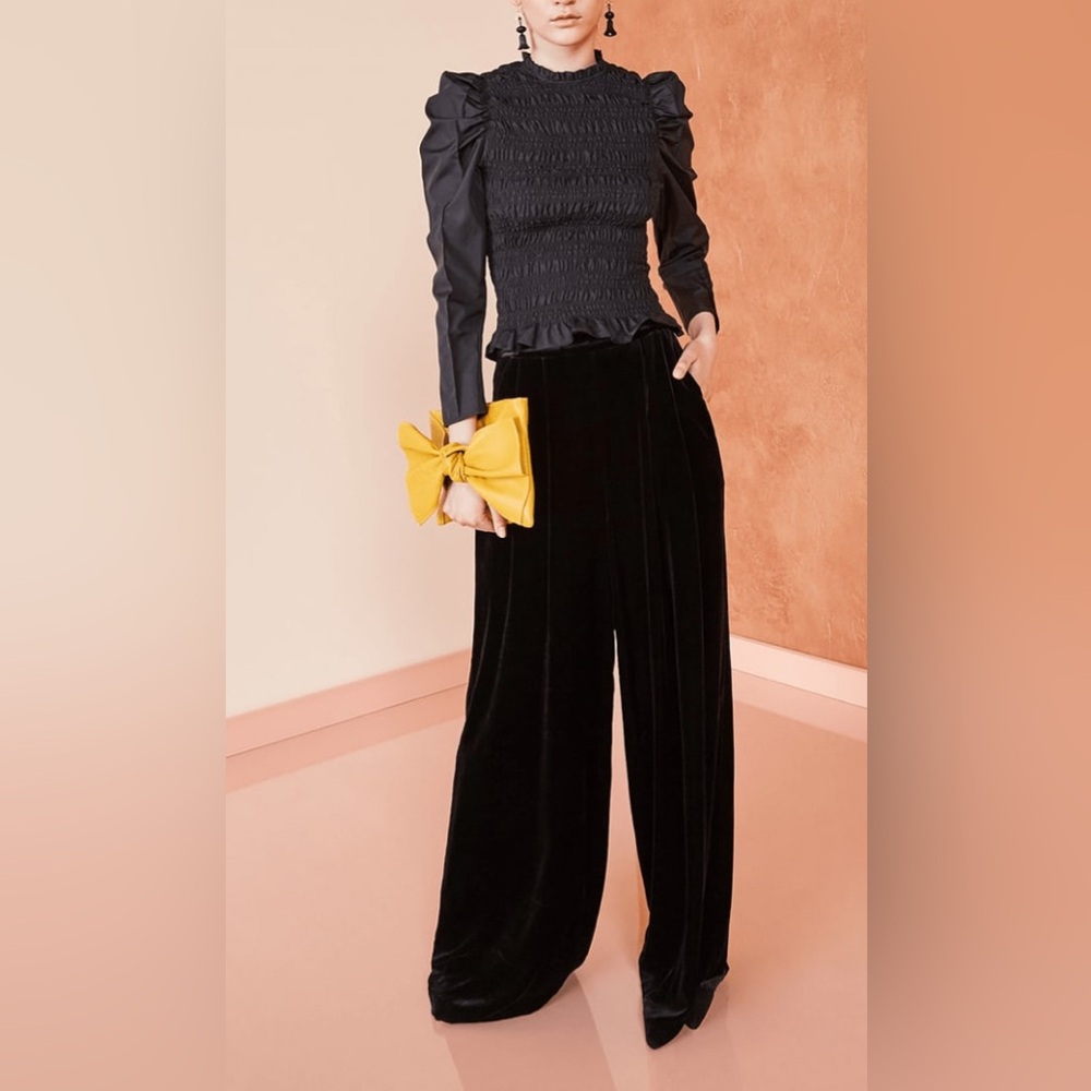 Ulla Johnson Rhett Wide Leg‎ Velvet Trouser Noir Black Size 4 Pleated Pants Work - Picture 5 of 11